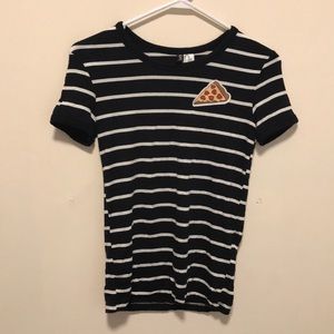 Black and white striped tee with pizza image